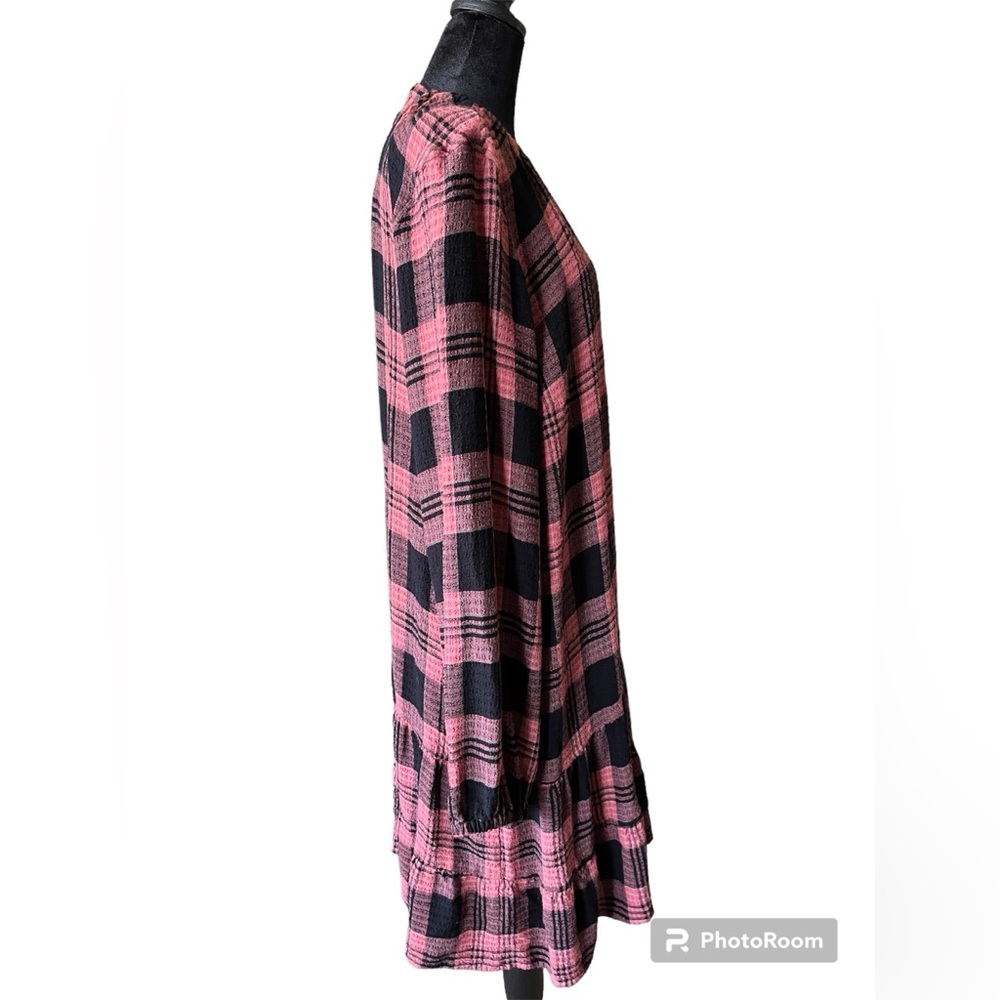 Plaid Pink and Black Long Sleeve Tie-Waist Dress - Picture 4 of 9